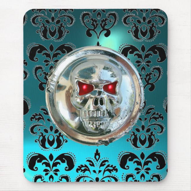 Mousepad CHROME SKULL ,Damask, Blue Aquamarine (Frente)