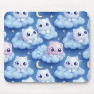 Mousepad "Chubby Kawaii Cats and Clouds 3D Padrão Invisível