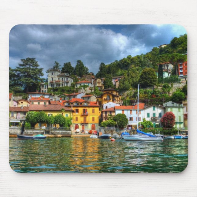 Mousepad Cidade colorida do lago Como (Frente)