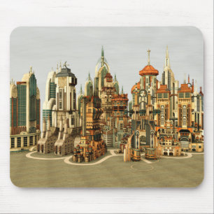 Mousepad Cidade de Fantasia Futurista Arte de Horizonte de