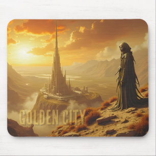 Mousepad Cidade Dourada Arte Futurista de Ficção Científica