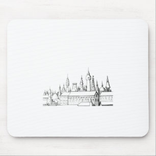 Mousepad cidade fabulosa. trabalho de arte. preto e branco