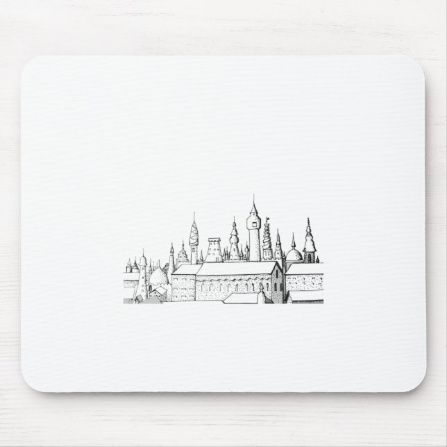 Mousepad cidade fabulosa. trabalho de arte. preto e branco (Frente)