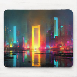 Mousepad Cidade Futurista com Portal Neon Radiante