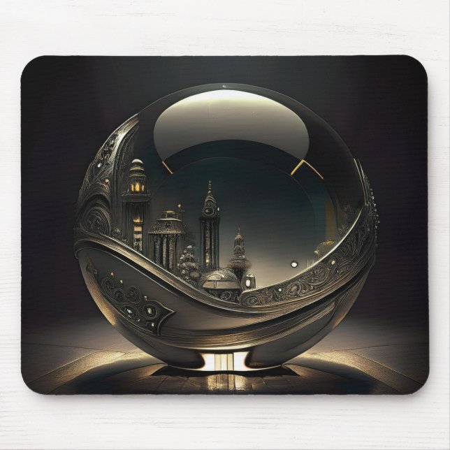 Mousepad Cidade Futurista em Globo de Vidro Transparente (Frente)