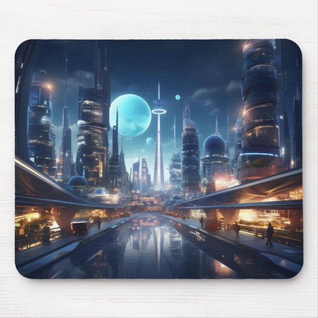 Mousepad Cidade Futurística à Noite (Frente)