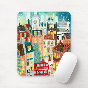 Mousepad Cidade Ilustrativa de Londres no Natal da neve