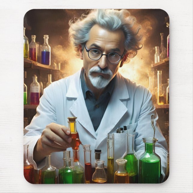 Mousepad Cientista Num Laboratório Misturando Poções, (Frente)