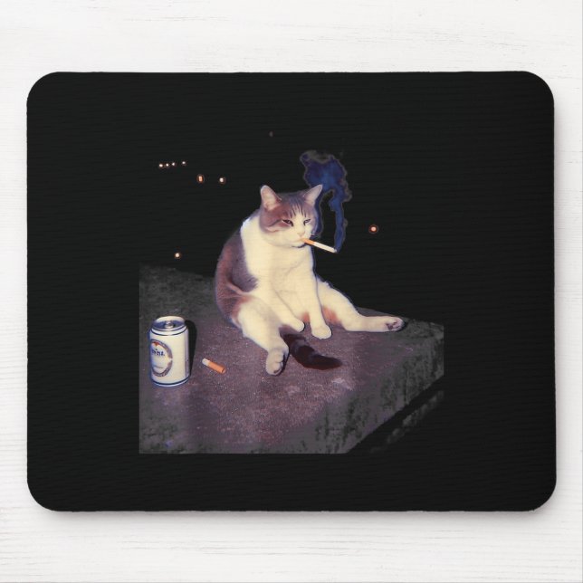 Mousepad Cigarro Gatinho Engraçado Fumar Gato Memória Céreb (Frente)