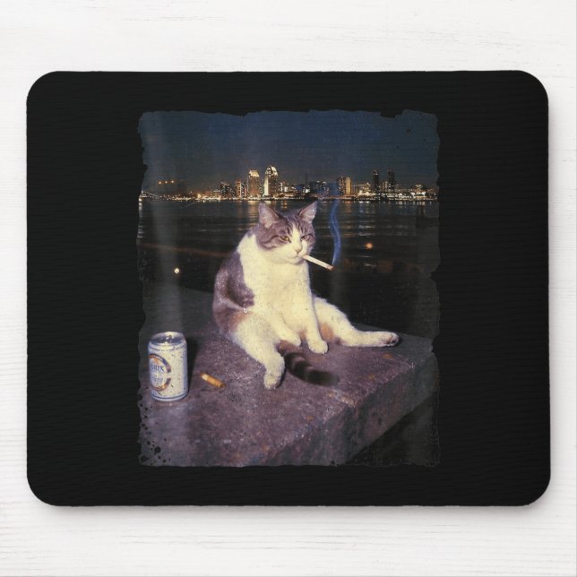 Mousepad Cigarro Gatinho Engraçado Fumar Gato Memória Céreb (Frente)