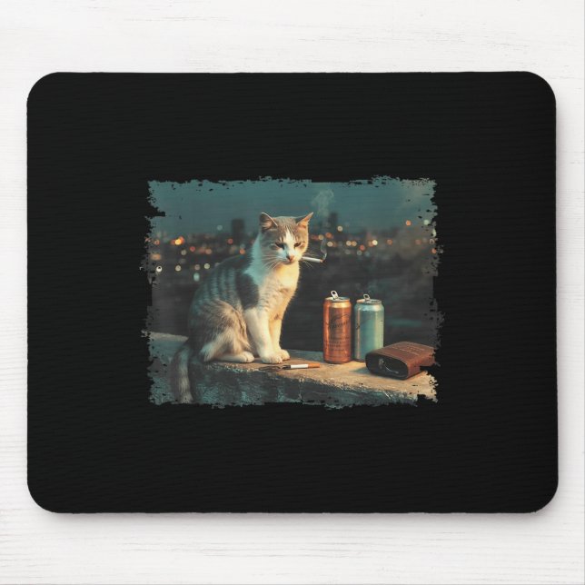 Mousepad Cigarro Gatinho Engraçado Fumar Gato Memória Céreb (Frente)