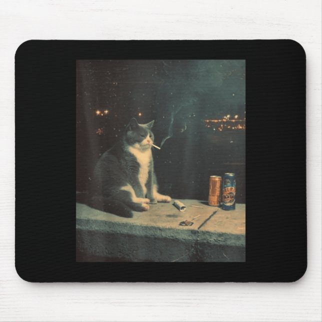 Mousepad Cigarro Gatinho Engraçado Fumar Gato Memória Céreb (Frente)