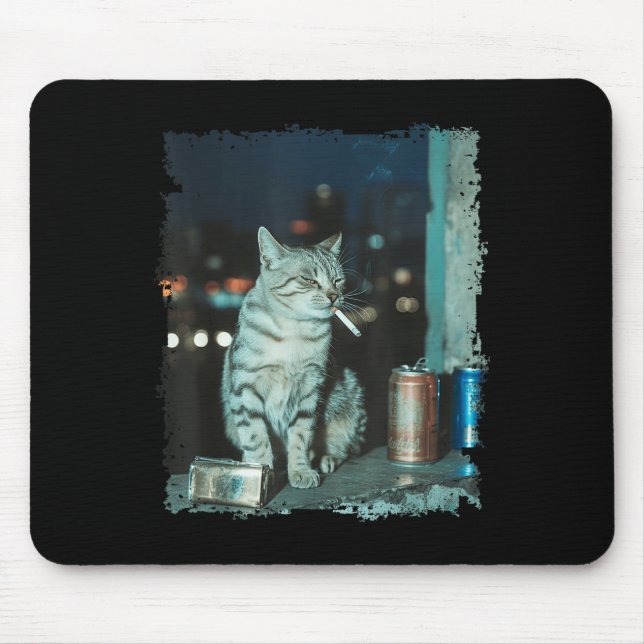 Mousepad Cigarro Gatinho Engraçado Fumar Gato Memória Céreb (Frente)
