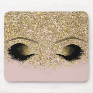 Mousepad Cílios de Maquiagem Moderno Glam Pink & Dourado Br