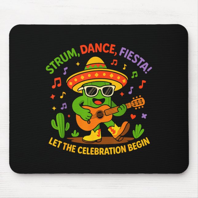 Mousepad Cinco de maio cacto engraçado sombrero tocar dança (Frente)