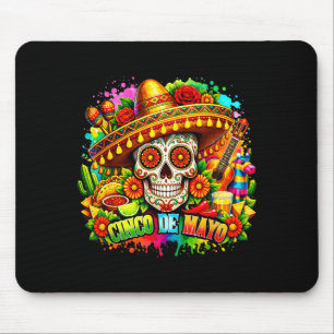 Mousepad Cinco de maio festa chapéus mexicano caveira de aç