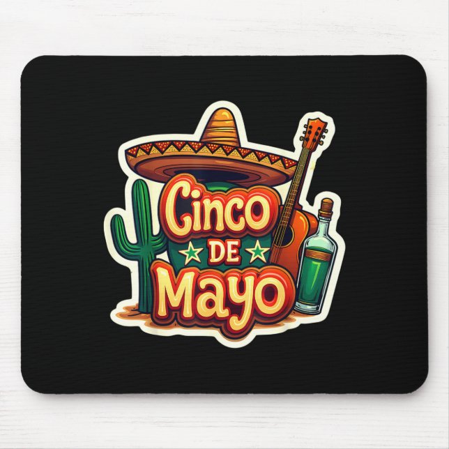 Mousepad Cinco De Mayo Cactus Mexicano Sombrero Guitarra Fe (Frente)
