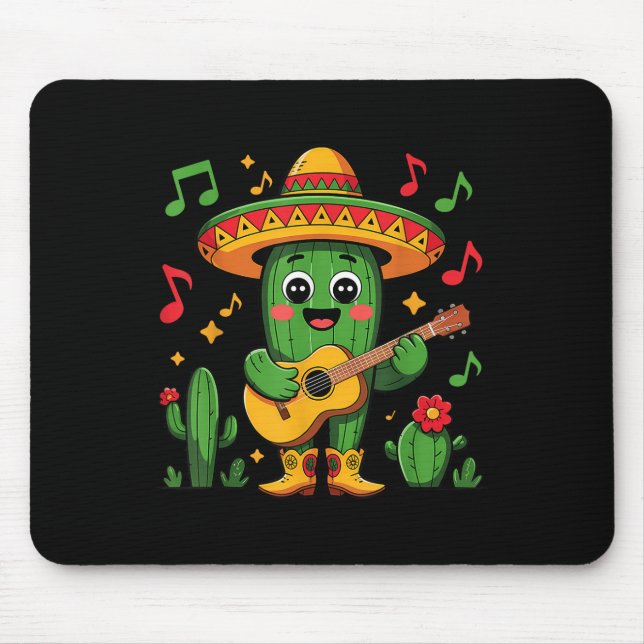 Mousepad Cinco De Mayo Funny Catus Com Chapéu Sombrero E Gu (Frente)