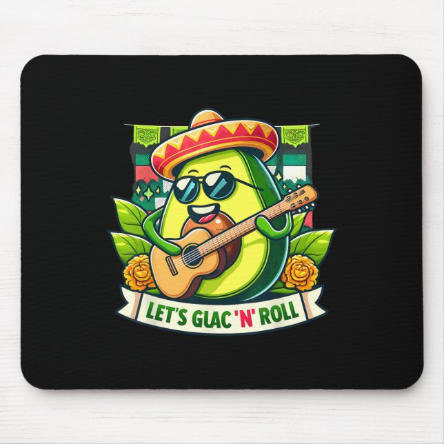 Mousepad Cinco De Mayo Vamos Guac n' Roll! Guitarrista de A (Frente)