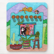 Cinco gatos em uma Aqua Adobe House