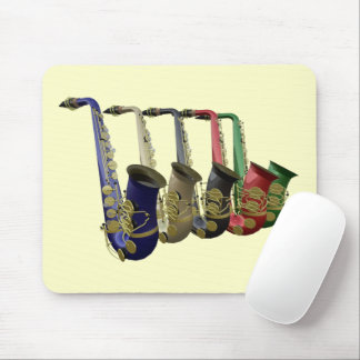 Mousepad Cinco Saxofonias Coloridas Em Um Bloco De Mão De L