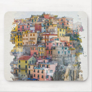 Mousepad Cinque Terre Watercolor Art