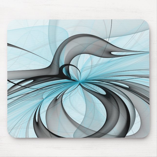 Mousepad Cinza Antracite Arte Fractal Azul Moderna (Frente)