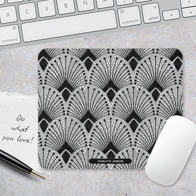 Mousepad Cinza Art Deco Gatsby Style Elegante Peacock Padrã (Art Deco Gray Gatsby Style Elegant Peacock Pattern Mouse Pad ©Susanne Sachers - Sunny Mind 🌞)