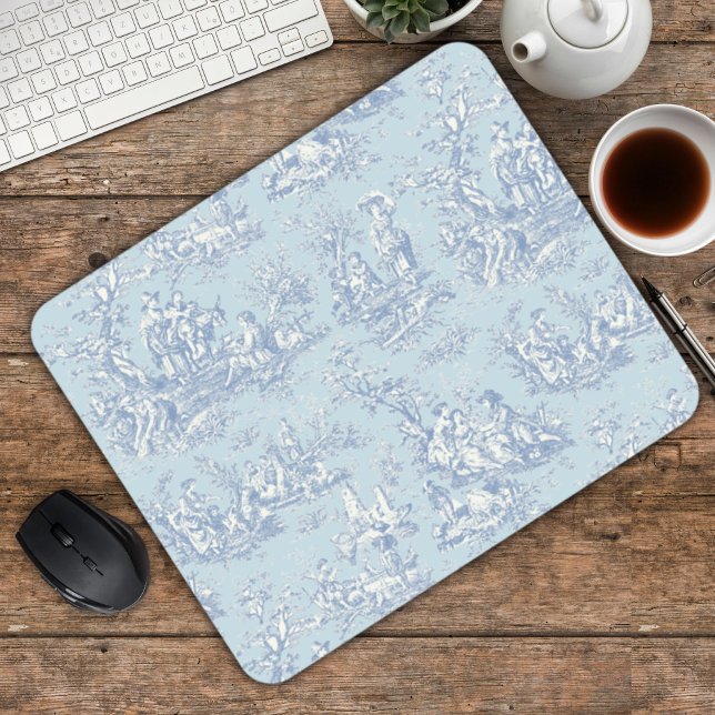 Mousepad Cinza azul Elegante de jouy (Criador carregado)
