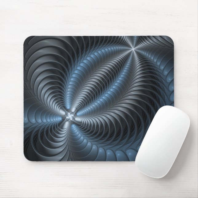 Mousepad Cinza Azul Plástico Arte Fractal 3D Abstrato (Com mouse)