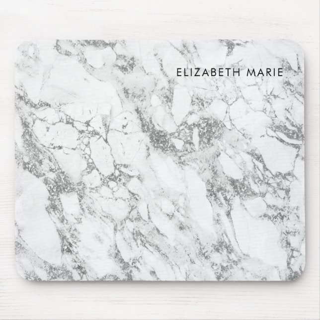 Mousepad Cinza Branca Moderna, Cinza de Prata, Mármore (Frente)