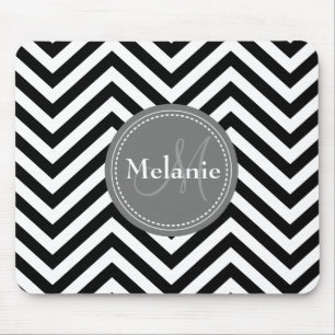 Mousepad Cinza Branca Negra Monograma Quatrefoil