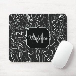 Mousepad Cinza branca preta damascus abstrato swirls Monogr