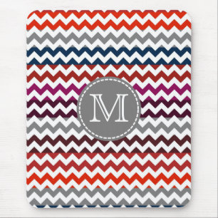 Mousepad Cinza branca vermelha Chevron Zigzag Monograma