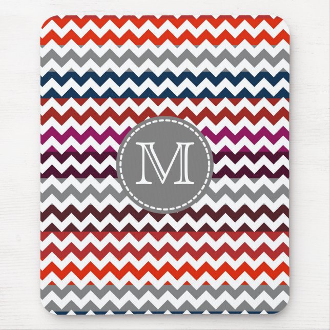 Mousepad Cinza branca vermelha Chevron Zigzag Monograma (Frente)