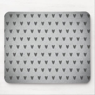 Mousepad Cinza Burlap Whimsical Hearts Rustic Farmhouse