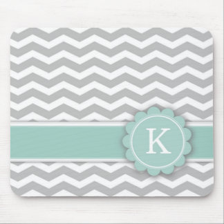 Mousepad Cinza Chevron do monograma da hortelã da letra K