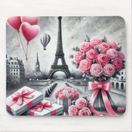 MOUSEPAD CINZA COM FLORES DE DIA DE OS NAMORADOS PINK PARIS