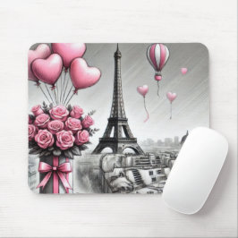 MOUSEPAD CINZA COM FLORES DE DIA DE OS NAMORADOS PINK PARIS
