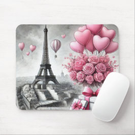 MOUSEPAD CINZA COM FLORES DE DIA DE OS NAMORADOS PINK PARIS