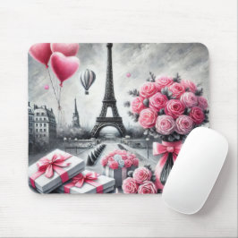 MOUSEPAD CINZA COM FLORES ROSAS DO DIA DOS NAMORADOS DE PAR