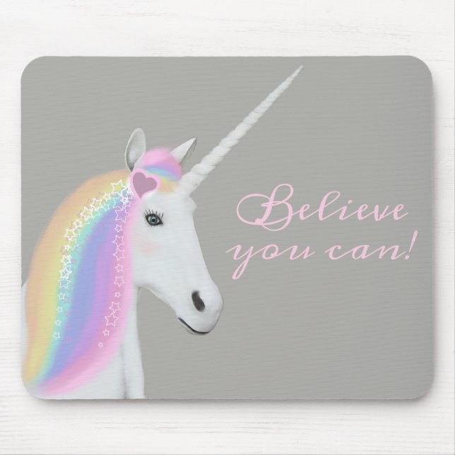 Mousepad Cinza cor-de-rosa mágico do unicórnio branco (Frente)