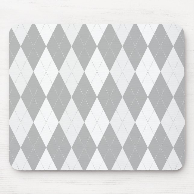 Mousepad Cinza Cromo Argyle cinza de luz Pequena Forma de D (Frente)