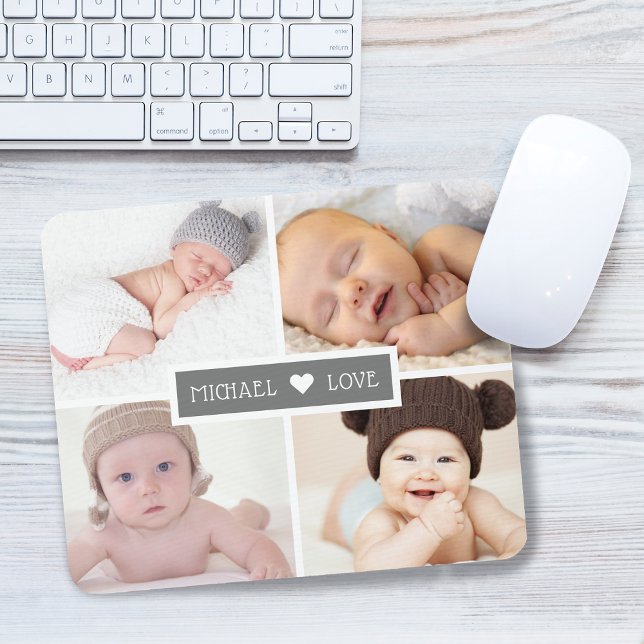 Mousepad Cinza de Colagem de Fotos do Amor Familiar (Family Love Photo Collage Gray Mouse Pad)
