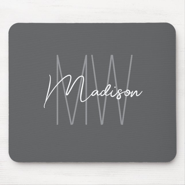 Mousepad Cinza de Script do Nome do Monograma Moderno (Frente)