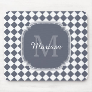 Mousepad Cinza de tendência e nome monograma branco verific