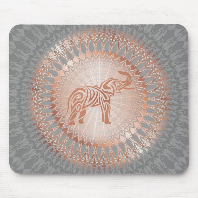 Mousepad Cinza Dourada Elefante Mandala (Frente)