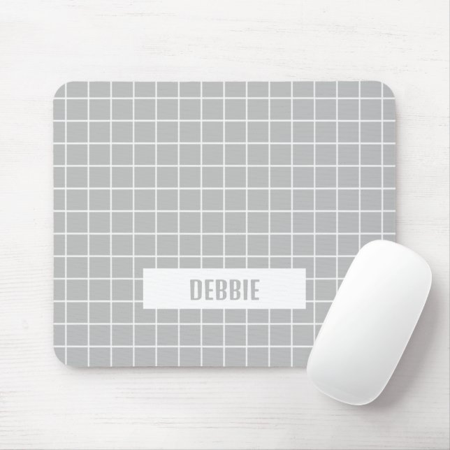 Mousepad Cinza e blocos de azulejo brancos personalizados (Com mouse)