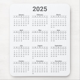 Mousepad Cinza e Branco 2025 - Calendário geral