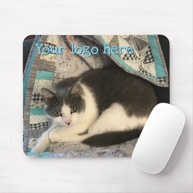 Mousepad Cinza e gato branco (Com mouse)